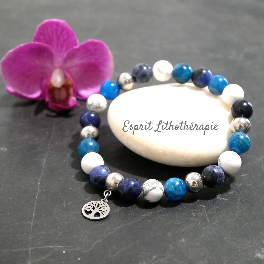 Photo Bracelet Apatite, Howlite, Sodalite en pierre naturelle, bijou fait main