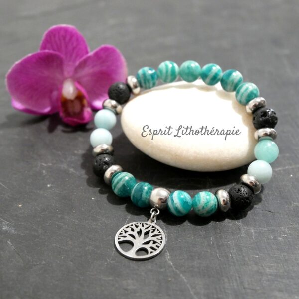 Photo Bracelet Amazonite Turquoise, Amazonite de Russie, Pierre de lave en pierre naturelle, bijou fait main