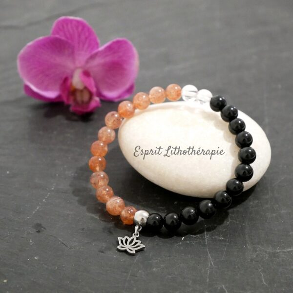 Photo Bracelet Cristal de roche, Pierre de soleil, Tourmaline en pierre naturelle, bijou fait main