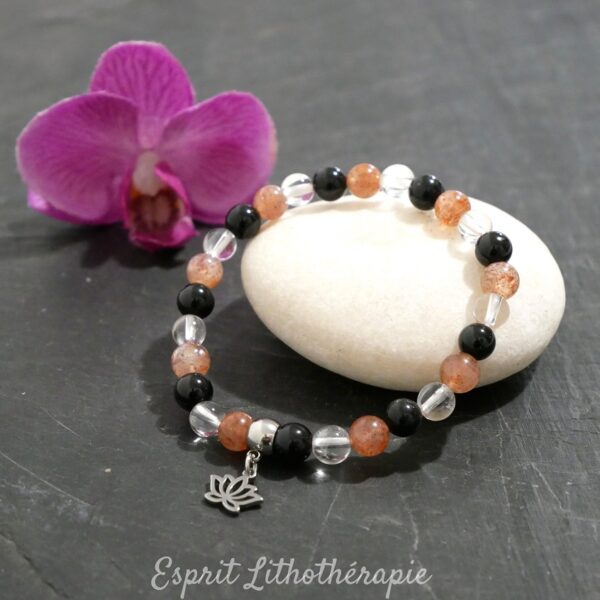 Photo Bracelet Cristal de roche, Pierre de soleil, Tourmaline en pierre naturelle, bijou fait main