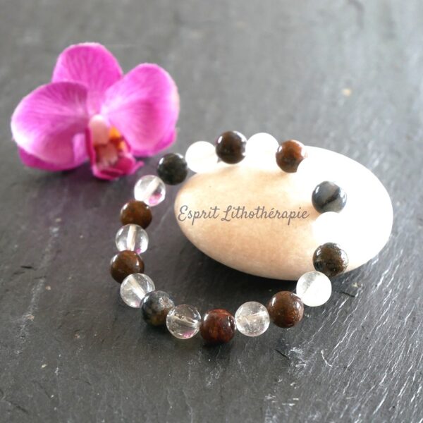 Photo Bracelet Cristal de roche, Piétersite en pierre naturelle, bijou fait main