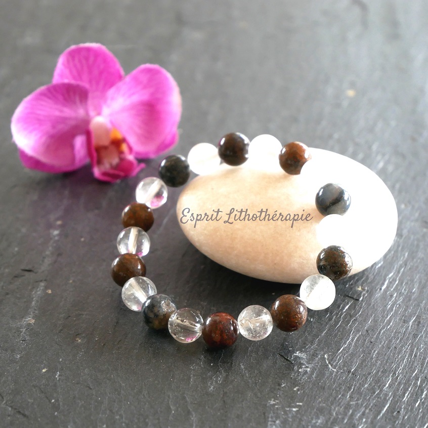 Photo Bracelet Cristal de roche, Piétersite en pierre naturelle, bijou fait main