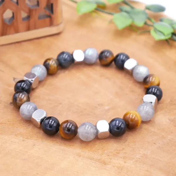 Photo Bracelet Labradorite, Œil de faucon, Œil de tigre en pierre naturelle, bijou fait main