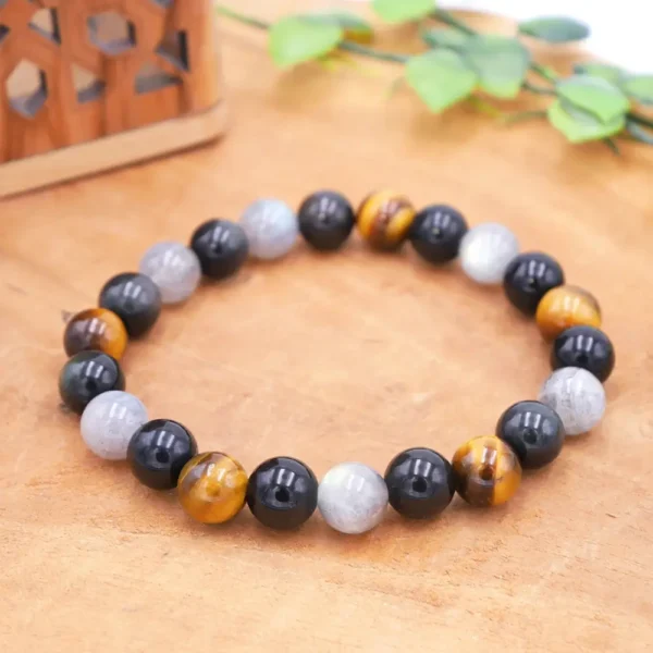 Photo Bracelet Protection Labradorite Obsidienne Œil de Tigre en pierre naturelle, bijou fait main