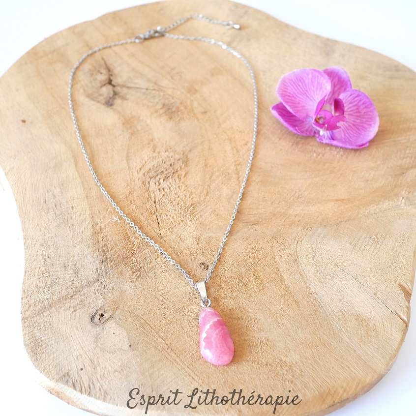 Photo Pendentif Argent - Rhodochrosite en pierre naturelle