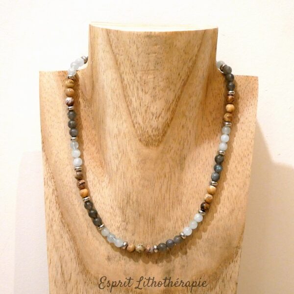 Photo Collier - Aigue-marine, Jaspe Vénus, Labradorite en pierre naturelle, bijou fait main