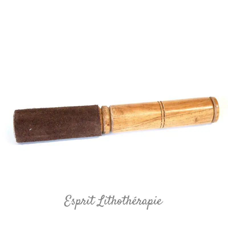 Bâton en bois gainé de cuir pour bol chantant tibétain, fabrication artisanale Inde