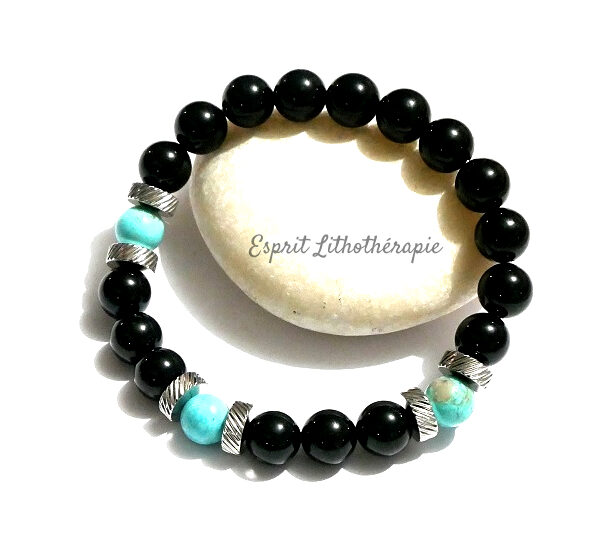 Photo Bracelet Tourmaline, Turquoise en pierre naturelle, bijou fait main