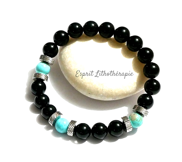 Photo Bracelet Tourmaline, Turquoise en pierre naturelle, bijou fait main