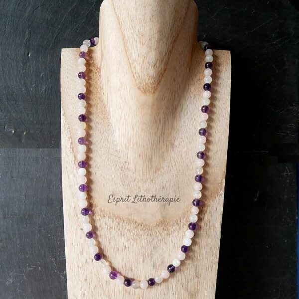 Photo Collier - Améthyste, Pierre de lune, Quartz rose en pierre naturelle, bijou fait main