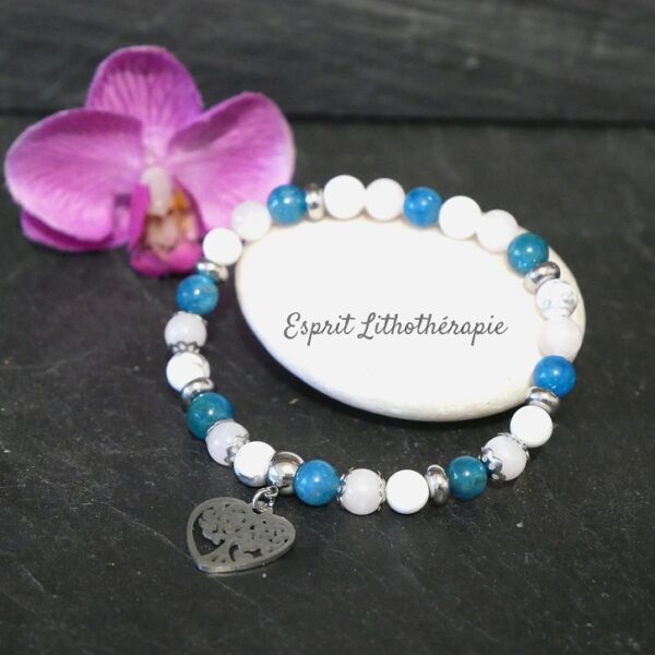 Photo Bracelet Apatite, Howlite, Quartz rose en pierre naturelle, bijou fait main