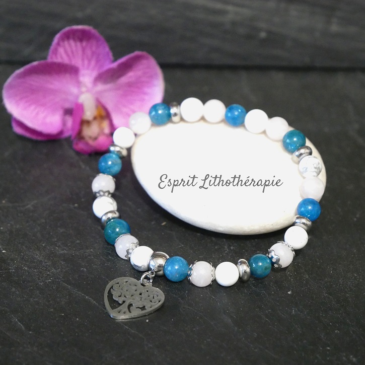 Photo Bracelet Apatite, Howlite, Quartz rose en pierre naturelle, bijou fait main