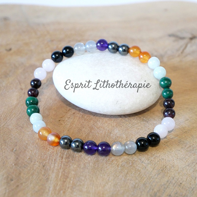 Photo Bracelet Améthyste, Cornaline, Grenat, Hématite, Jade, Labradorite, Malachite, Quartz rose, Tourmaline en pierre naturelle,…
