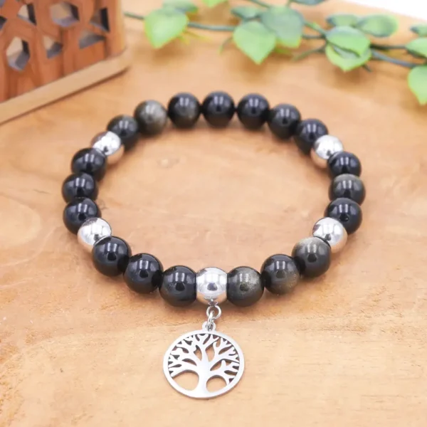 Photo Bracelet en Obsidienne dorée en pierre naturelle, bijou fait main