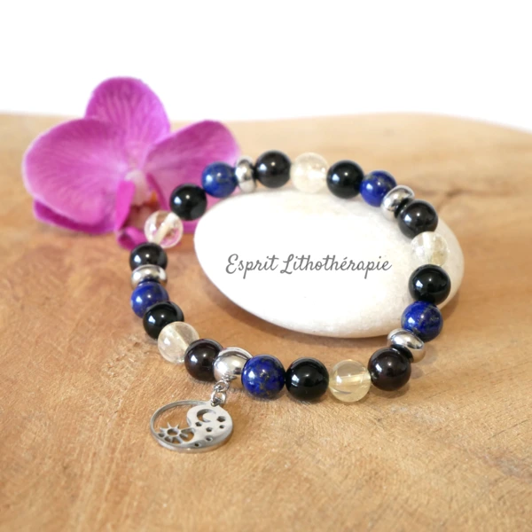 Photo Bracelet Citrine, Grenat, Lapis lazuli, Onyx en pierre naturelle, bijou fait main