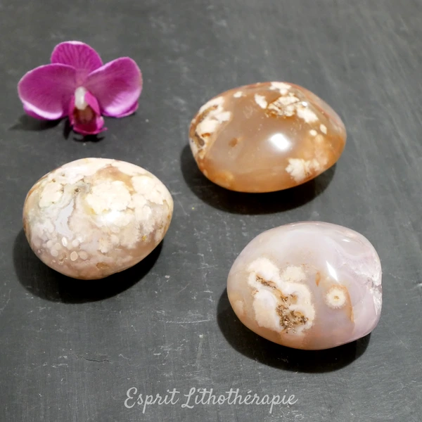 Galet Agate fleur de cerisier en pierre naturelle
