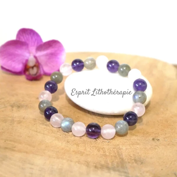 Photo Bracelet Améthyste, Labradorite, Quartz rose en pierre naturelle, bijou fait main