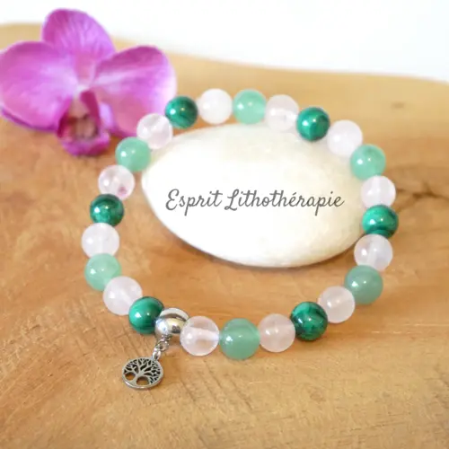 Photo Bracelet Aventurine, Malachite, Quartz rose en pierre naturelle, bijou fait main