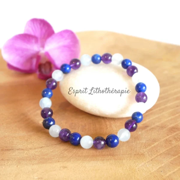 Photo Bracelet Aigue marine, Améthyste, Lapis lazuli en pierre naturelle, bijou fait main