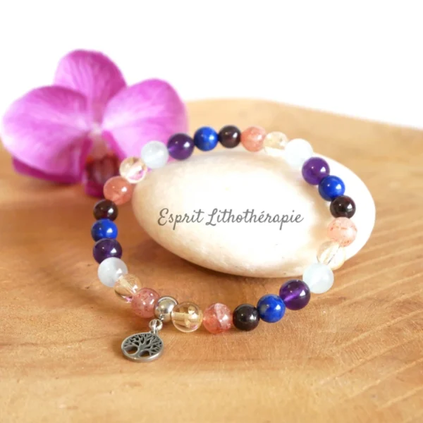 Photo Bracelet Aigue marine, Améthyste, Citrine, Grenat, Lapis lazuli, Pierre de soleil en pierre naturelle, bijou fait main