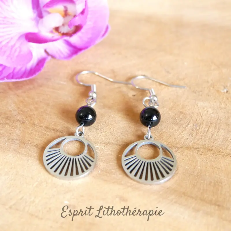 Photo Boucles d'oreilles Onyx en pierre naturelle