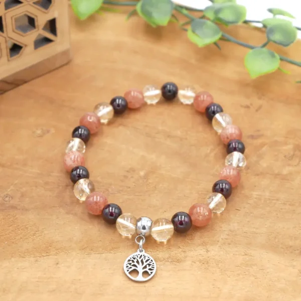 Photo Bracelet Citrine, Grenat, Pierre de soleil en pierre naturelle, bijou fait main