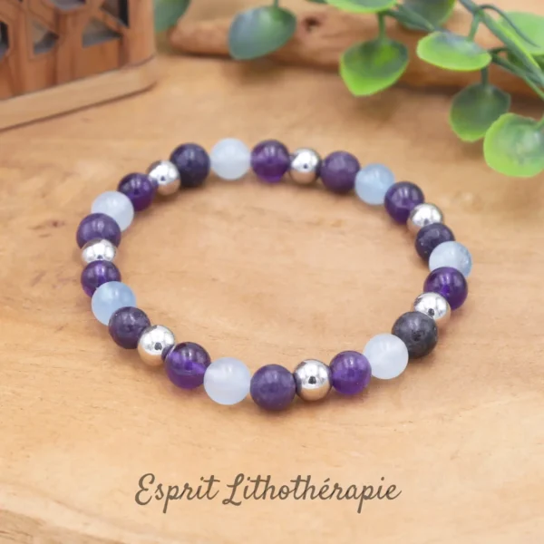 Photo Bracelet Aigue marine, Améthyste, Lépidolite en pierre naturelle, bijou fait main