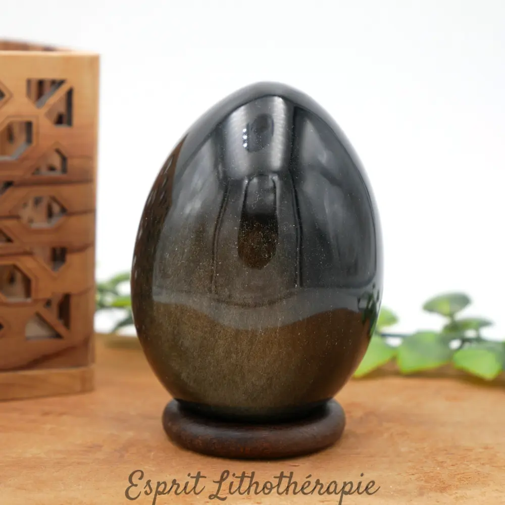 œuf en obsidienne dorée poli, pierre naturelle semi-précieuse de qualité AA pour lithothérapie et décoration