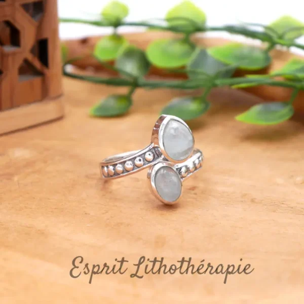 Photo Bague argent Aigue-marine en pierre naturelle