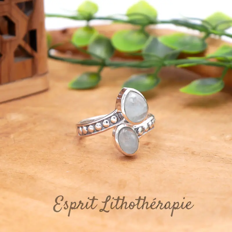 Photo Bague argent Aigue-marine en pierre naturelle