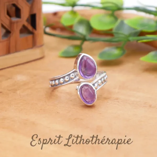 Photo Bague argent Améthyste en pierre naturelle
