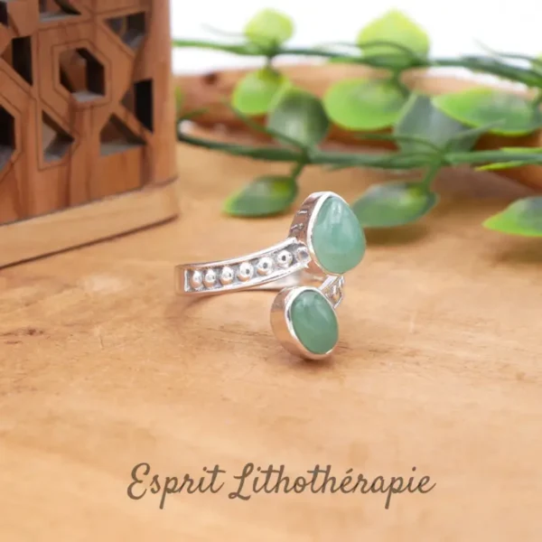 Photo Bague argent Aventurine verte en pierre naturelle