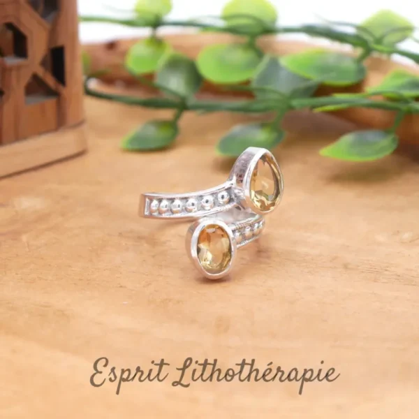 Photo Bague argent Citrine naturelle en pierre naturelle