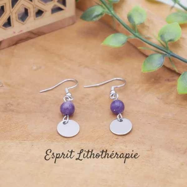 Photo Boucles d'oreilles Lépidolite en pierre naturelle