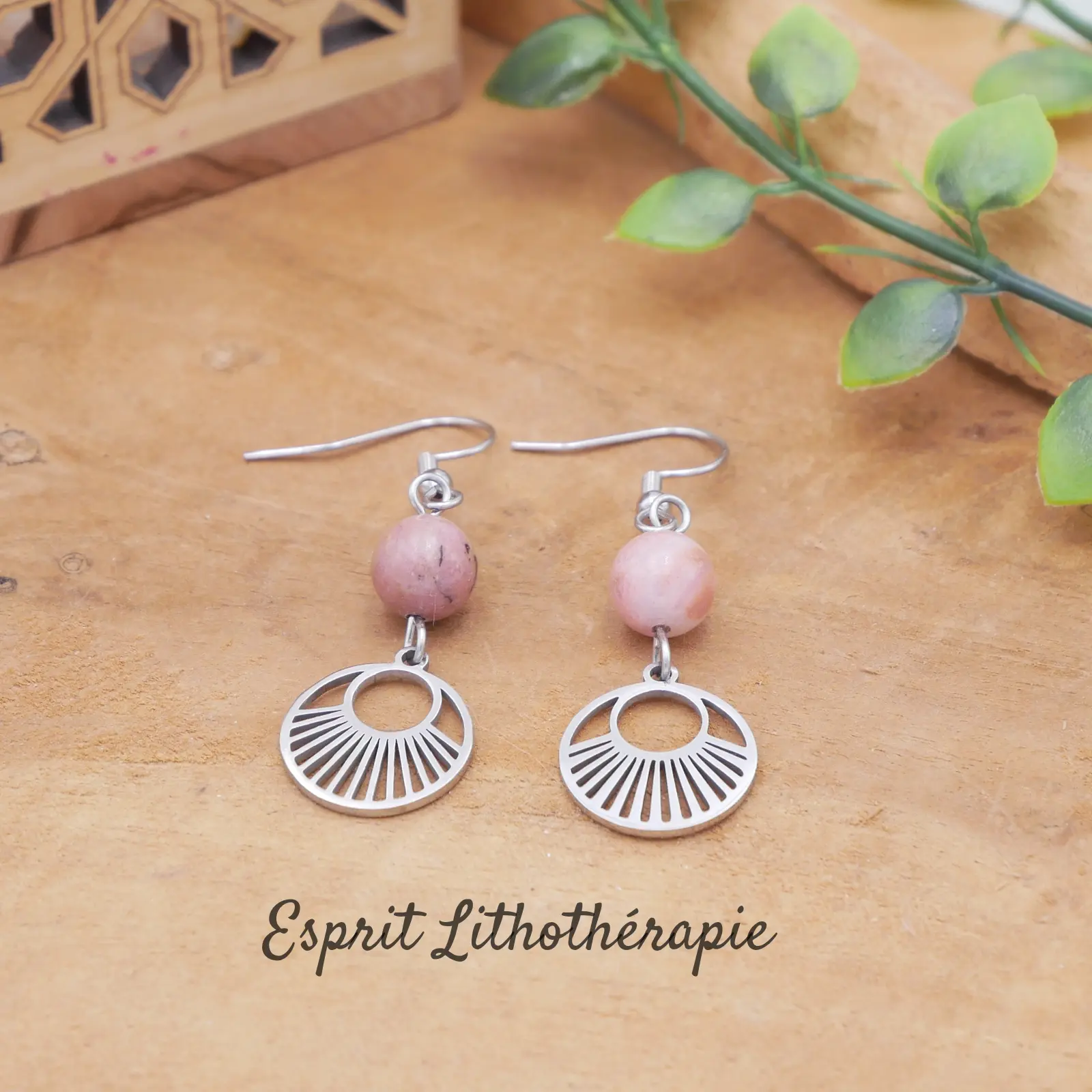 Photo Boucles d'oreilles Rhodonite rose en pierre naturelle