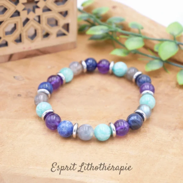Photo Bracelet Amazonite, Améthyste, Labradorite, Sodalite en pierre naturelle, bijou fait main