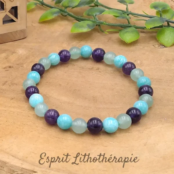 Photo Bracelet Amazonite, Améthyste, Aventurine en pierre naturelle, bijou fait main
