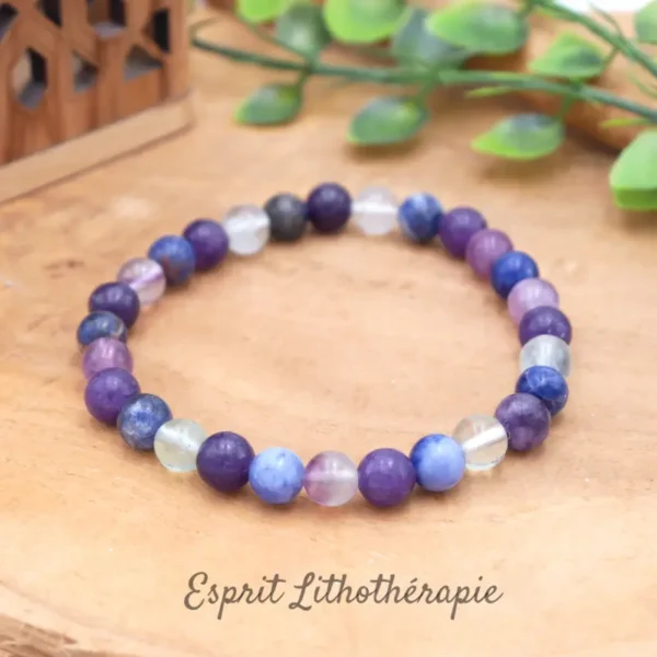 Photo Bracelet fluorite, Lépidolite, Sodalite en pierre naturelle, bijou fait main