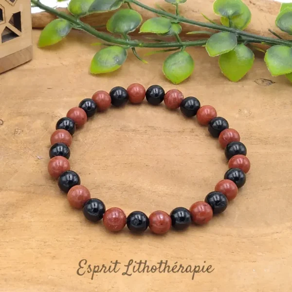 Photo Bracelet Jaspe rouge, tourmaline noire en pierre naturelle, bijou fait main