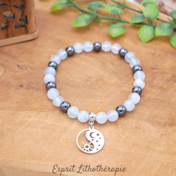 Photo Bracelet Aigue Marine et Hématite en pierre naturelle, bijou fait main