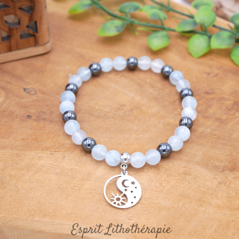 Photo Bracelet Aigue Marine et Hématite en pierre naturelle, bijou fait main