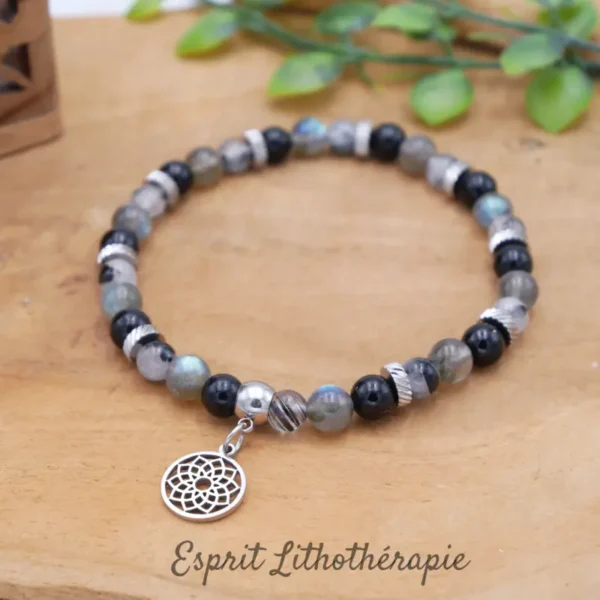 Photo Bracelet Labradorite, Quartz rutile, Tourmaline en pierre naturelle, bijou fait main