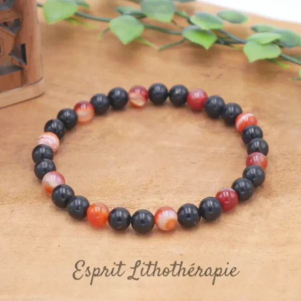 Photo Bracelet Shungite et Cornaline en pierre naturelle, bijou fait main