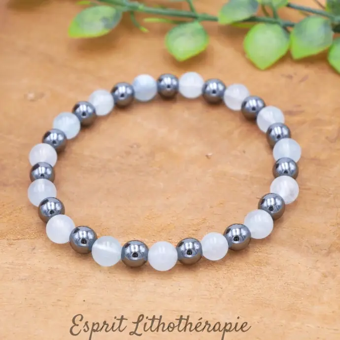 Photo Bracelet Aigue Marine et Hématite en pierre naturelle, bijou fait main