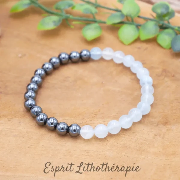 Photo Bracelet Aigue Marine et Hématite en pierre naturelle, bijou fait main