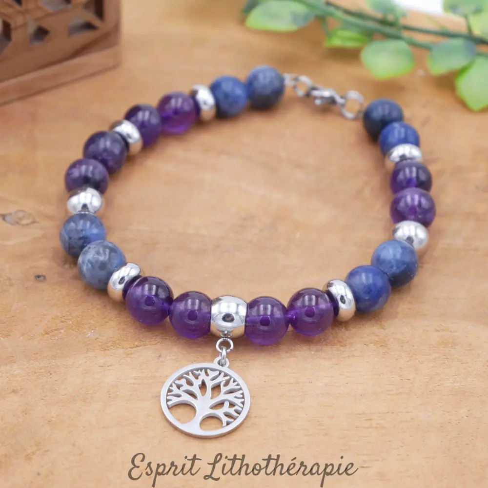 Photo Bracelet Améthyste, Lépidolite, Sodalite en pierre naturelle, bijou fait main
