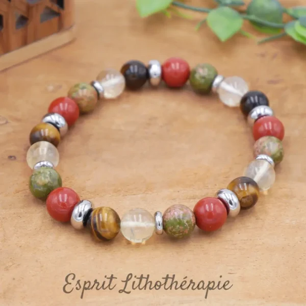 Photo Bracelet Citrine, Jaspe rouge, Œil de tigre, Unakite en pierre naturelle, bijou fait main