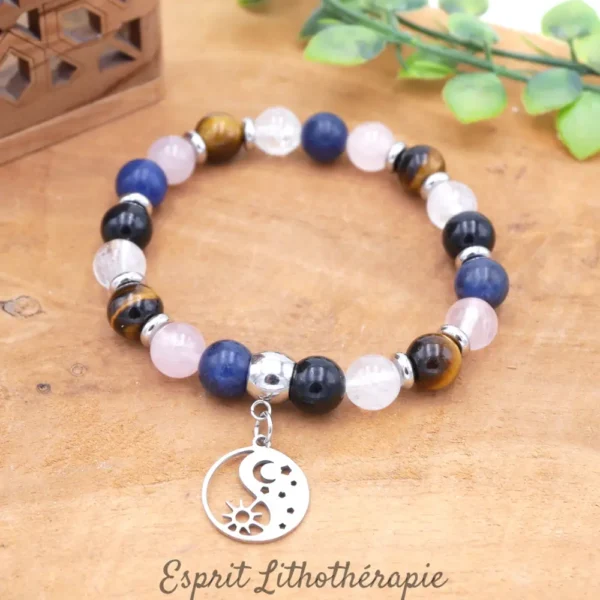 Photo Bracelet Cristal de roche, Obsidienne, Œil de tigre, Quartz rose, Sodalite en pierre naturelle, bijou fait main