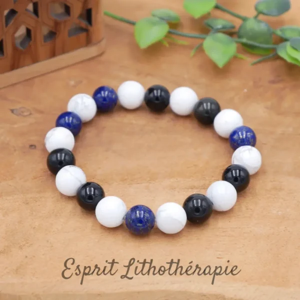 Photo Bracelet Howlite, Lapis, Obsidienne, Onyx en pierre naturelle, bijou fait main
