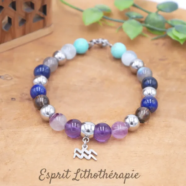 Photo Bracelet personnalisé Verseau en pierre naturelle, bijou fait main